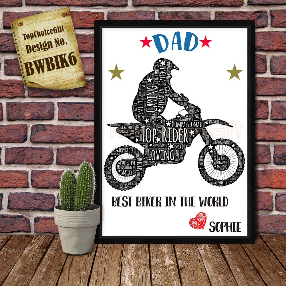 Personalised Motorbike Word Art Print Birthday Gift or any Occasion 